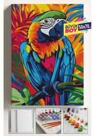 Resim Sayılarla Boyama Seti Numaralı Tuval Fırça Boya Dahil Kasnaklı Set 50x70 Cm - Papağan 