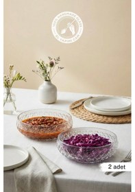 Resim Selen Concept Kafes Model El Yapımı Büyük Boy Cam Salata Kasesi 2 'li Set Şeffaf 