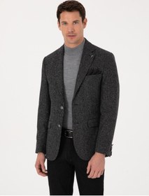Resim Cacharel Siyah Slim Fit İpek Kaşmir Karışımlı Mikro Desenli Blazer Ceket 