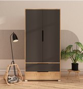 Resim Flora 2 Kapaklı 2 Çekmeceli Gardırop Safir Meşe - Antrasit Elbise 