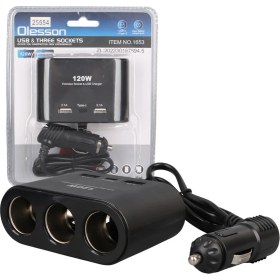 Resim Olesson 1653 12-24V Çift USB + Type-C Girişli 100W 70CM Kablolu 3'lü Araç Çakmak Çoklayıcı 