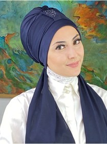 Resim BUTİKAMBAR Hürrem Model Tek Biritli Atkılı Taşlı Lacivert Bone 