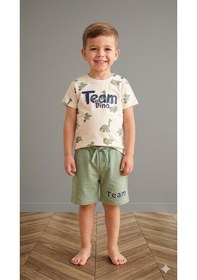 Resim Breeze Erkek Bebek Team Dino Baskılı Şortlu Takım Bre-20974 Bej 