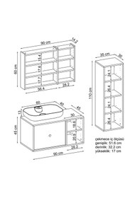 Resim Oval Lavabolu Mat Mdf 90 Cm Banyo Dolabı + Aynalı Dolap Beyaz Mat Beyaz 