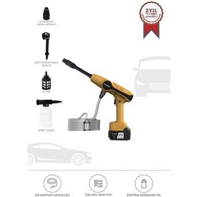 Resim Torima D-015 Sarı Akülü Şarjlı Yüksek Basınçlı Oto Araba Bahçe Yıkama,temizleme Su Tabancası 