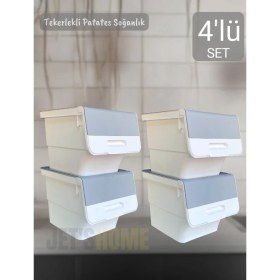 Resim 4’lü Tekerlekli Patateslik Soğanlık BPA Free Erzak Kutusu Sebzelik Oyuncaklık Gri 48 Lt 