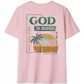 Resim God Is Good T-shirt - Pembe Baskılı Oversize Bisiklet Yaka Kısa Kol Tişört Pembe 