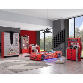 Resim Setaymobilya Sports Çocuk Odası, Mercedes Arabalı Yataklı Full Takım - Kırmızı 