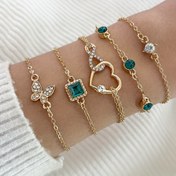Resim 5 Adet Alaşım Bilezik Yığınlanabilir Set Vintage Şık Moda Bileklik Seti Aşk Parlayan Sonsuzluk Sembolü Geometri Yeşil Taşlı Bileklik Seti 5 Adet 