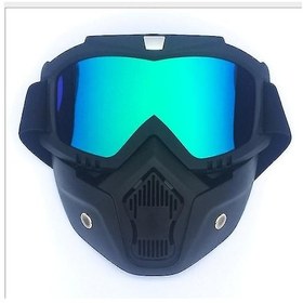 Resim Tek Beden Yeşil Motosiklet Kaskı Sürüş Gözlüğü Gözlükleri Çıkarılabilir Yüz Maskesi X5625 