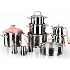 Resim Korkmaz Flora 17 Parça Pembe Çelik Çeyiz Seti 