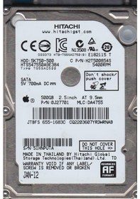 Resim Hitachi HTS547550A9E384 500 GB 5400 RPM 2.5" 655-1683C SATA HDD 