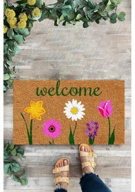 Resim Welcome, Çiçekler, Kapı Önü Paspası, Dijital Baskı Paspas 