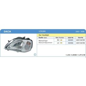 Resim Ayfar-404406 - Far Sol + Sınyal Logan 03 09 Elektrikli H4 