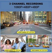 Resim Lemestar Araç İçin 3 Kameralı 1080p Dash Kamera - Gündüz/gece Görüşü, Hareket Algılama Ve Sürekli Kayıt Özellikli, 2 İnç Ekranlı, Siyah Dahili Li-pil 
