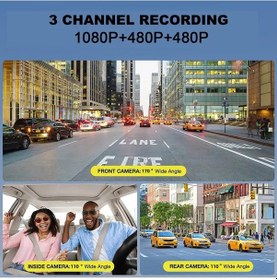 Resim Lemestar Araç İçin 3 Kameralı 1080p Dash Kamera - Gündüz/gece Görüşü, Hareket Algılama Ve Sürekli Kayıt Özellikli, 2 İnç Ekranlı, Siyah Dahili Li-pil 