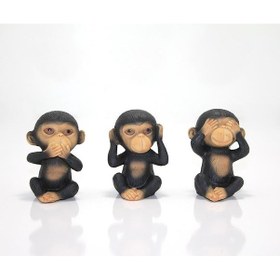 Resim Polyester 3 Maymun Biblo Dekoratif Bertek Dijital Hediyelik 