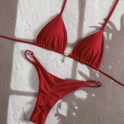 Resim Modaya Uygun ve Seksi Düz Renk Bikini Takımı, Yaz Plaj Giyiminde Kullanıma Uygun 