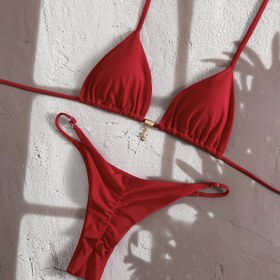 Resim Modaya Uygun ve Seksi Düz Renk Bikini Takımı, Yaz Plaj Giyiminde Kullanıma Uygun 