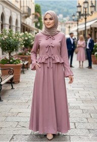 Resim ZEROGAPRİSE Kadın Hırka Fiyonk Eteği Fırfırlı Boydan Tesettür Elbise 