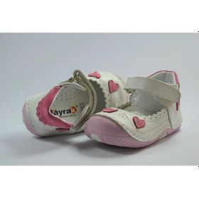 Resim Ozgencshoes Bayrak Deri Beyaz Pembe Ortopedik Ilkadım Kız Bebek Ayakkabı Beyaz 