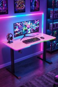 Resim Karr Gaming G-Flex Elektrikli Yükseklik Ayarlı RGB Aydınlatmalı Oyuncu Masası - 140x60 - Pembe 