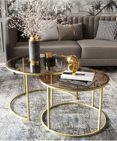 Resim Dekoport Milas Gold Orta Sehpa - Bronz Cam Gold Bronz 