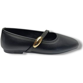 Resim Ceylan Shoes 123-26 Cilt Deri Tokalı Tek Bantlı Anatomik Kadın Babet Sıyah 