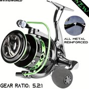 Resim 1 adet, Döner Makara, Yeşil Boyalı, Altın Kaplama Metal Dişli ve Mil, Alüminyum Alaşımlı Hat Şaftı, 5.2:1 Yüksek Hız Oranı, Metal Salınım Kolu, Yüksek Mukavemetli Metal Gövde, Sol-Sağ El Değiştirilebilir Tuzlu Su Tatlısu Sazan Balıkçılığı için 