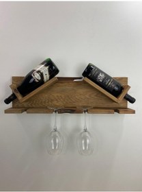 Resim Ahşap Şaraplık Ve Kadeh Standı Meşe 