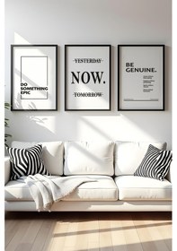 Resim Huhuli Ahşap Siyah Çerçeveli 3'lü "sade Gerçeklik" Tablo Seti Huhu568 