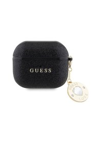 Resim Apple Uyumlu AirPods 3.nesil Kılıf Guess Lisanslı Pu Deri Mavi Beyaz Çizgili Metal Logolu Siyah 