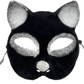 Resim Siyah Gümüş Simli Kedi Maskesi 
