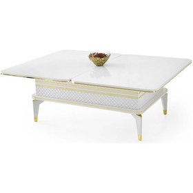 Resim Akıllı Laptop Sehpa Yemek Masası Orta Sehpa Beyaz-Gold 