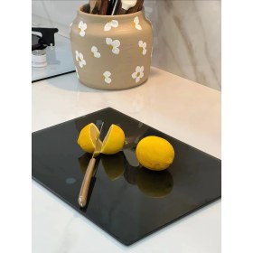 Resim B&G GLASS Temperli Cam Kesme & Sunum Tahtası Kaymaz Ayaklı Isıya Dayanıklı Çizilmez Antibakteriyel 20X30 8mm Füme 