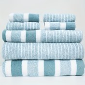 Resim Şık Çizgili Havlu Seti - Kısa ve Uzun Banyo Havlusu İçerir, Yüksek Emicilikli, Hızlı Kuruyan ve Yumuşak, Aile Kullanımı, Karavan Seyahatleri, Spa ve Salonlar için İdeal - Bir Adet Banyo Havlusu ile Bir Adet El Havlusu 