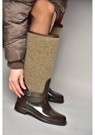 Resim Fox Shoes T858725204 Kahverengi Keçe Kumaş Detaylı Yağmur Çizmesi Kahverengi-kumaş Kahverengi 