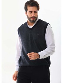 Resim Pelikan Erkek V Yaka Desenli Süveter 7612 Füme 
