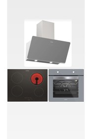 Resim Silverline Elektrikli Ocaklı Gri Set (3457 Gri Davlumbaz-VC8210B01 Siyah Elektrikli Ocak-B06501S01 Gri Fırın 