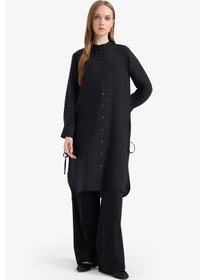 Resim DeFacto Regular Fit Basic Düz Yanları Bağcıklı Uzun Kollu Tesettür Gömlek Tunik F2182AX25SMBK81 