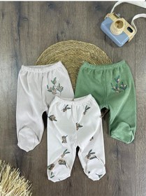 Resim Zeytin Baskılı Yenidoğan Organik Pamuk Erkek Bebek Patikli Eşofman 3lü Set Çok Renkli 