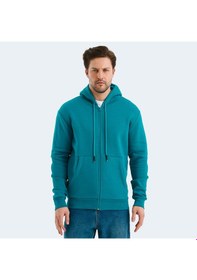 Resim Slazenger VONDA Erkek Fermuarlı Kapüşonlu Cepli Petrol Sweatshirt 