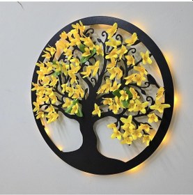 Resim Led Işıklı Ve Sarı Sakura Hayat Ağacı Tablo 40cm 