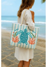 Resim Prendi Home Caretta Caretta Desenli Büyük Boy Piknik Ve Plaj Çantası Halat Saplı 55x36x15 Cm Çok Renkli 