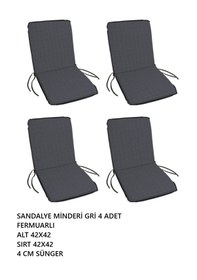 Resim Sandalye Minderi Yıkanabilir Fermuarlı Lastikli 4'lü Gri 4 Cm Sünger Alt 42x42 Sırt 42x42 Gri 
