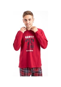 Resim Tampap 2170 Baskılı Uzun Kol Erkek Pijama Takımı Bordo 