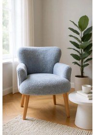 Resim Azra Mobilya Modern Gri Teddy Kumaş Rahat Berjer Tekli Koltuk Yumuşak Dokulu, Ahşap Ayaklı Gri 