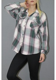Resim Saklımoda Oversize Ekose Gömlek Yeşil - 4686.140 Çok Renkli 