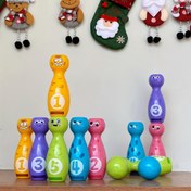 Resim Hediye kutusu ambalajında solmayan veya dökülmeyen 10 şişe ve 2 top ile çizgi film eğlenceli ifadeler ve zarif ped baskı teknolojisine sahip Bowling Oyuncak Seti, Halloween, Noel hediyesi olarak 