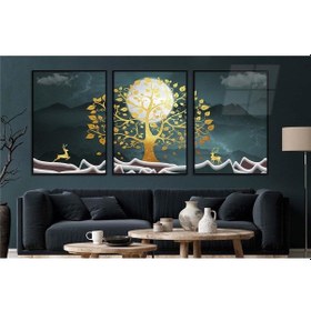 Resim Alüminyum Çerçeveli Gerçek Cama Baskı Sanat Temalı 3'lü Set Cam Tablo 0029 